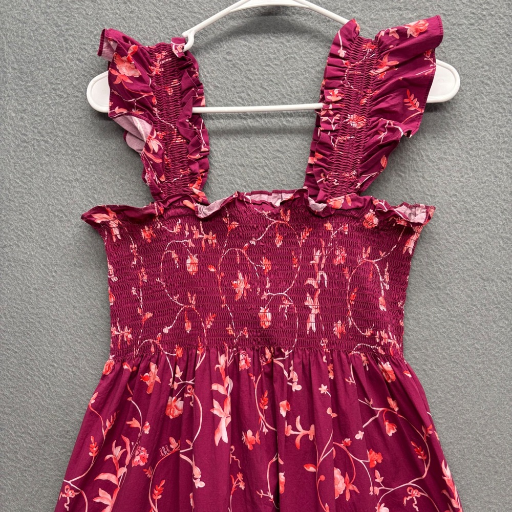 Hill House Home The Ellie Nap Dress Burgundy Floral Smocked Tiered Midi Size M - Picture 3 of 13